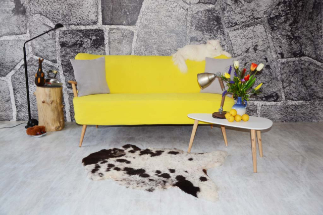 B-Ware Öko Lammfell Silber-Schwarz getupft – Tierbett & Kuscheldecke Unikat