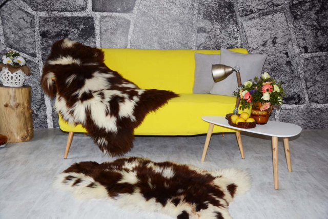 Öko Lammfell Twin-Set 2er-Pack – Kuschelige Lammfelle Beige Braun Getupft