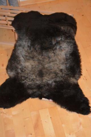 Baby Lammfell Tricolor Schwarz-Silber-Beige – Öko-Naturfell Unikat 110cm