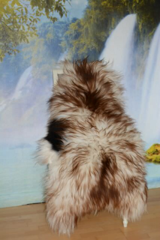 Öko Islandfell Bicolore Geflammt XXXL – Echtes Langhaar-Schaffell 120cm