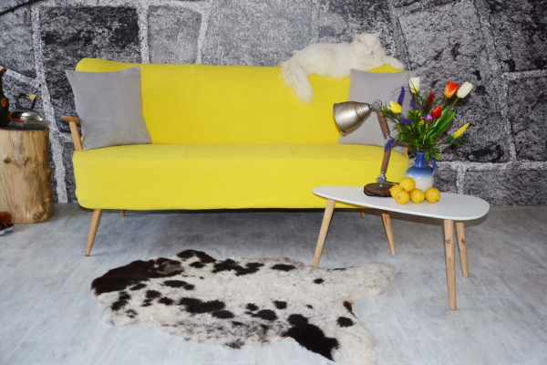 B-Ware Öko Lammfell Silber-Schwarz getupft – Tierbett & Kuscheldecke Unikat