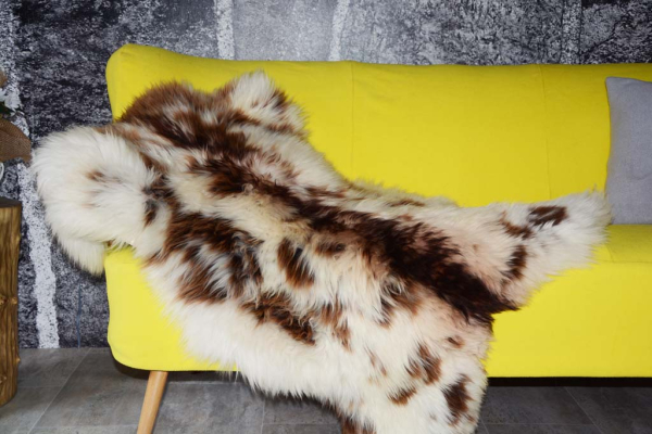 Öko Lammfell Yeti Beige Braun getupft XXL Naturfell