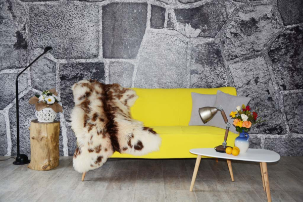 Öko Lammfell Yeti Beige Braun getupft XXL Naturfell