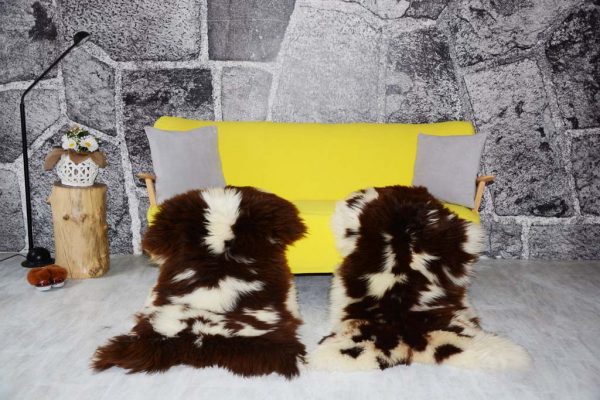 Öko Lammfell Twin-Set 2er-Pack – Kuschelige Lammfelle Beige Braun Getupft