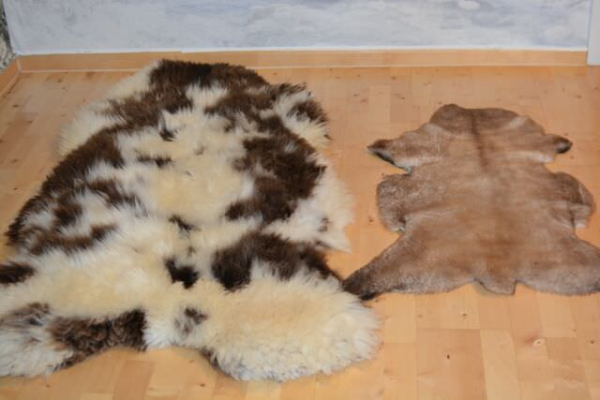 B-Ware XXXL Öko Lammfell Beige-Braun getupft – Riesengroß 140cm