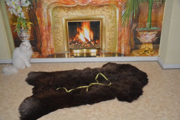 Öko Lammfell XXXL Dunkelbraun 150cm – Hundematte & Ruheplatz Unikat