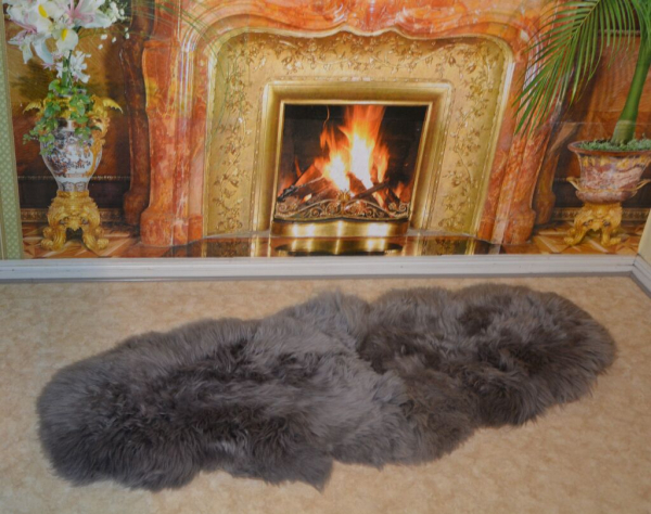 Silbergrau 2er Lammfell-Teppich XXL Sofa-Auflage