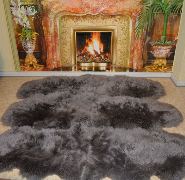 Silbergrau 2er Lammfell-Teppich XXL Sofa-Auflage