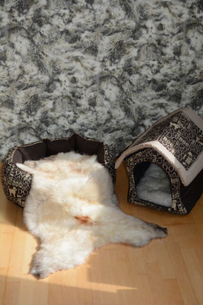 Öko Lammfell Tierbett & Hundebett Monsterfell Silbergrau Beige